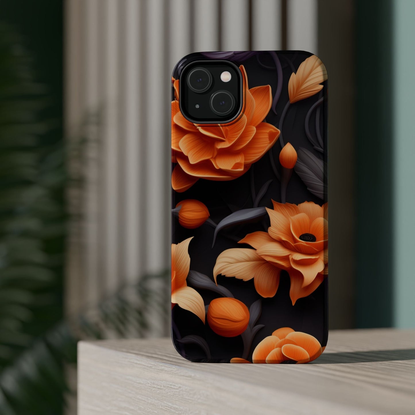 Bold Orange Floral MagSafe iPhone Case – 3D Flower Design with Wireless Charging - BOGO Cases