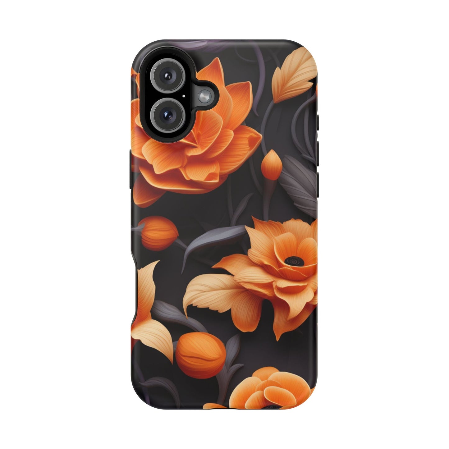 Bold Orange Floral MagSafe iPhone Case – 3D Flower Design with Wireless Charging - BOGO Cases