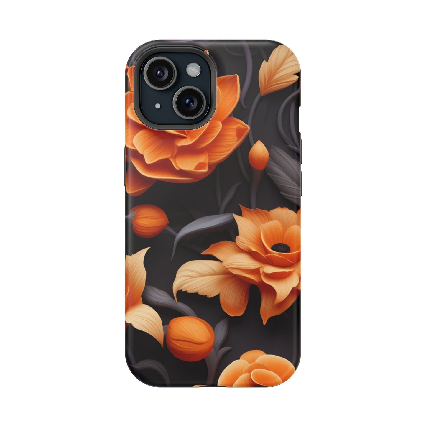 Bold Orange Floral MagSafe iPhone Case – 3D Flower Design with Wireless Charging - BOGO Cases