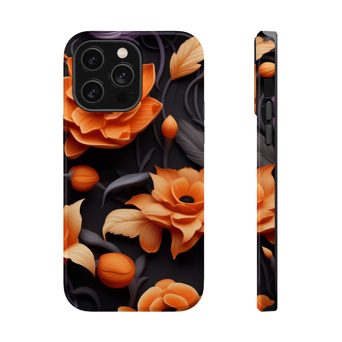 Bold Orange Floral MagSafe iPhone Case – 3D Flower Design with Wireless Charging - BOGO Cases