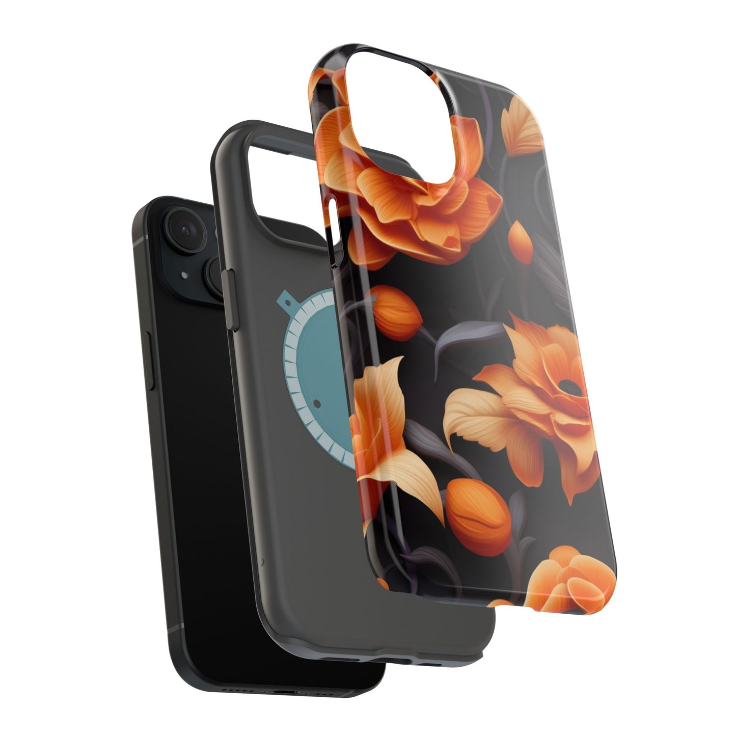 Bold Orange Floral MagSafe iPhone Case – 3D Flower Design with Wireless Charging - BOGO Cases