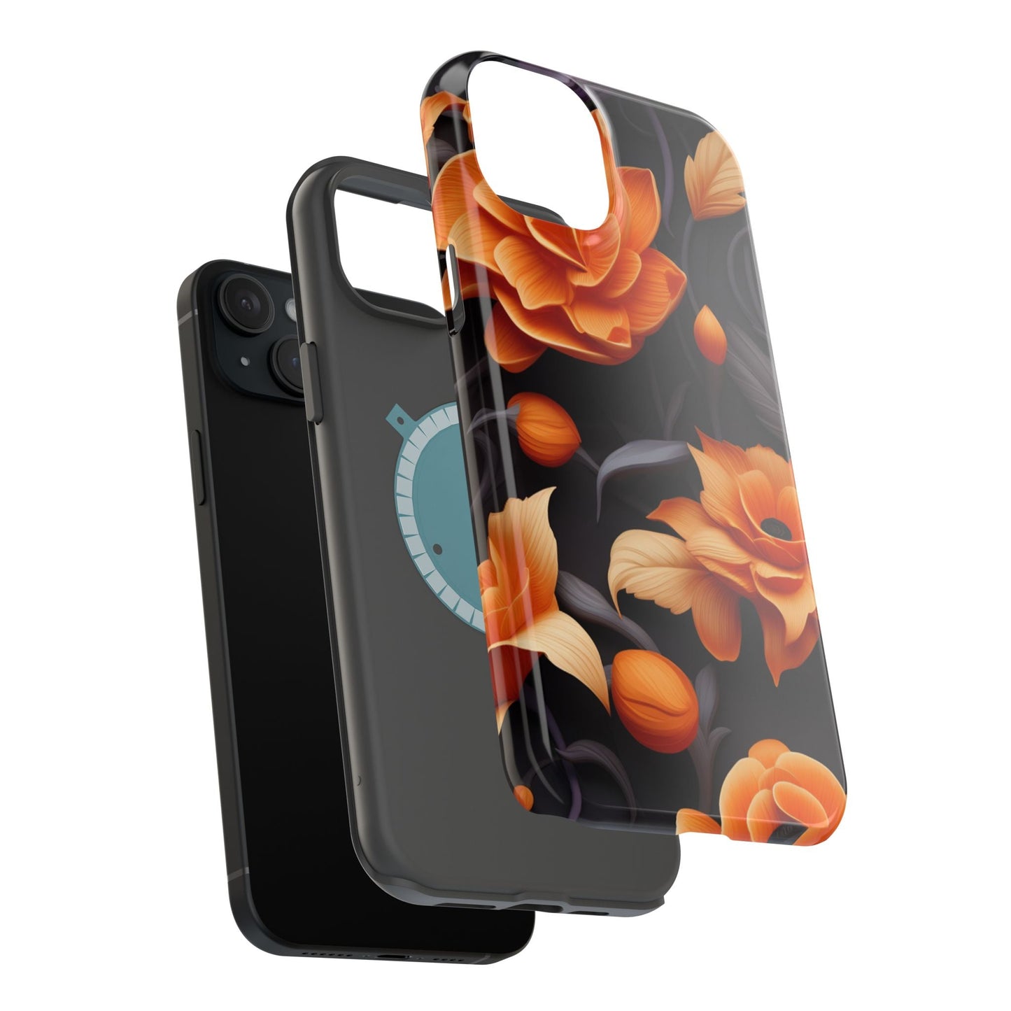 Bold Orange Floral MagSafe iPhone Case – 3D Flower Design with Wireless Charging - BOGO Cases