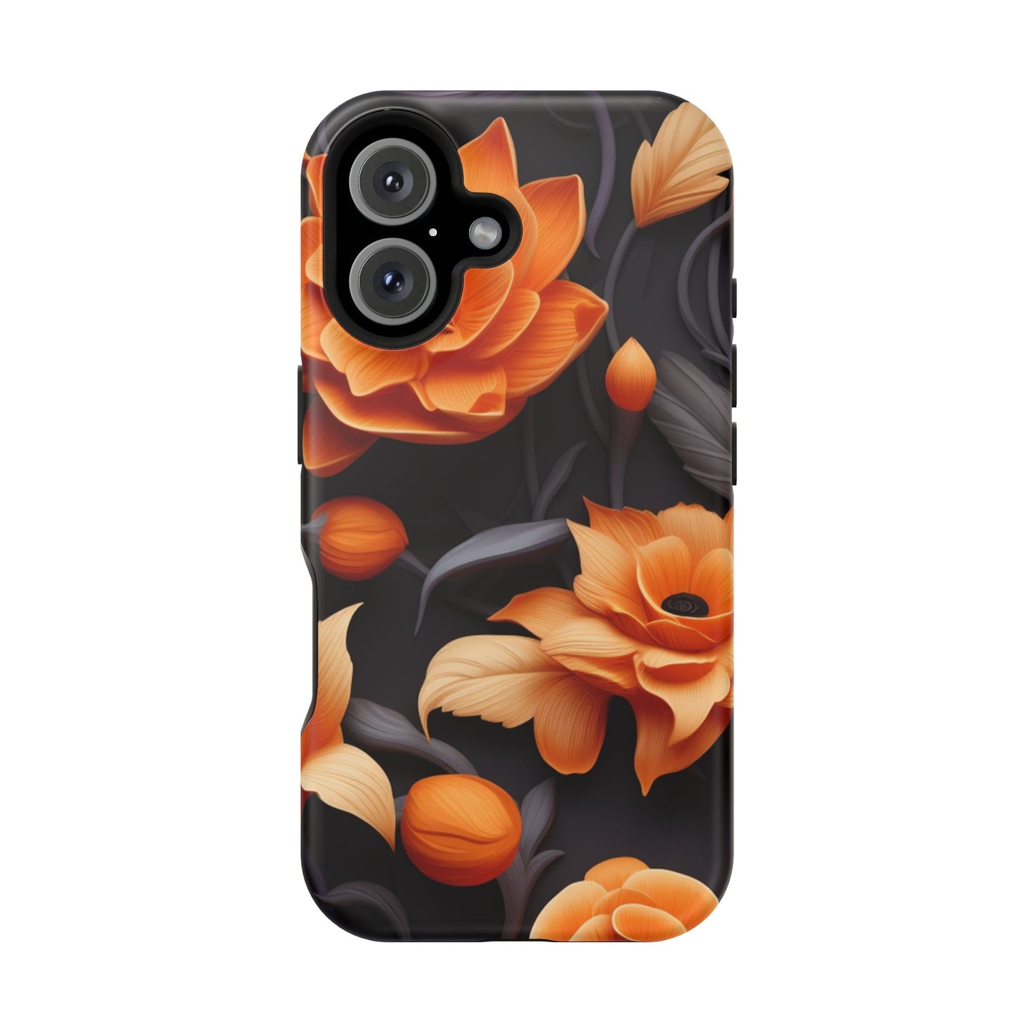 Bold Orange Floral MagSafe iPhone Case – 3D Flower Design with Wireless Charging - BOGO Cases