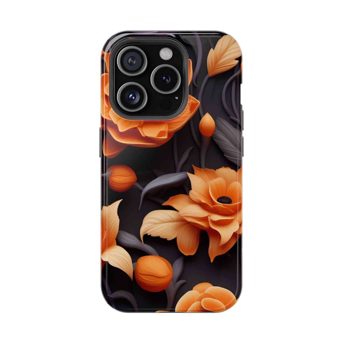 Bold Orange Floral MagSafe iPhone Case – 3D Flower Design with Wireless Charging - BOGO Cases