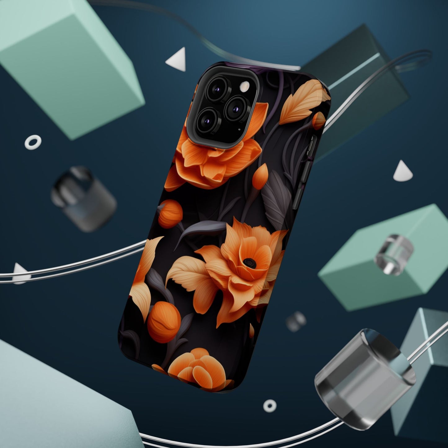 Bold Orange Floral MagSafe iPhone Case – 3D Flower Design with Wireless Charging - BOGO Cases