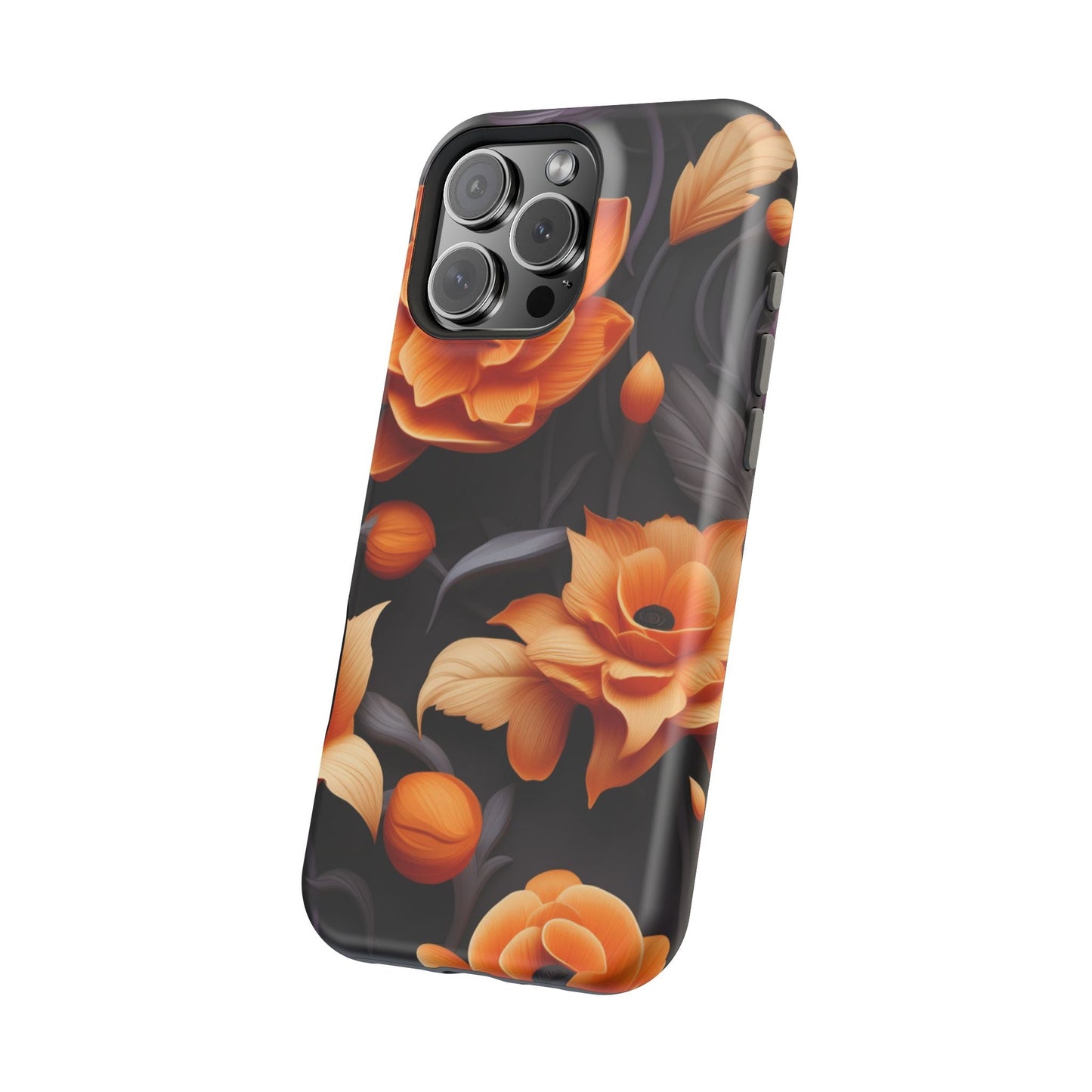 Bold Orange Floral MagSafe iPhone Case – 3D Flower Design with Wireless Charging - BOGO Cases