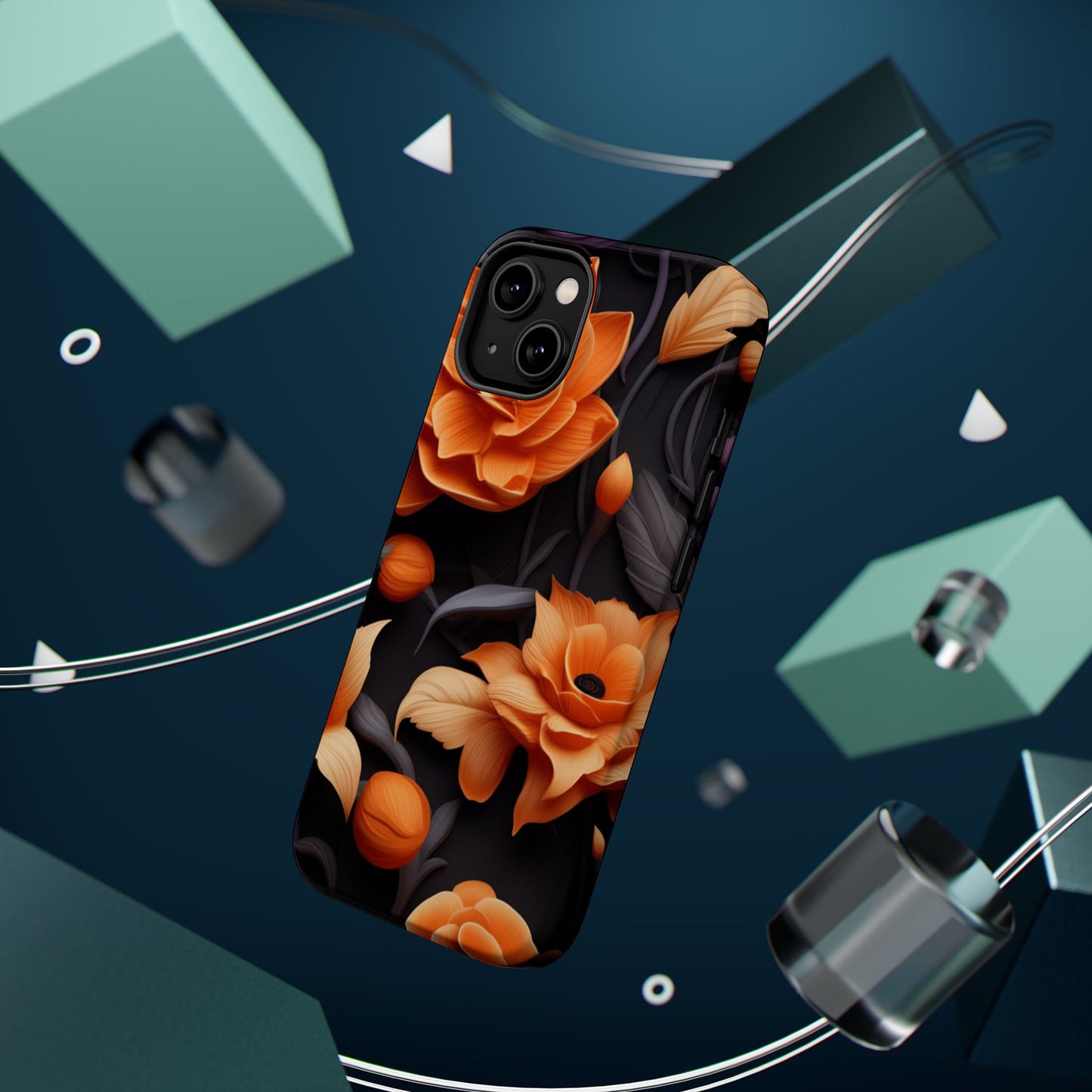 Bold Orange Floral MagSafe iPhone Case – 3D Flower Design with Wireless Charging - BOGO Cases