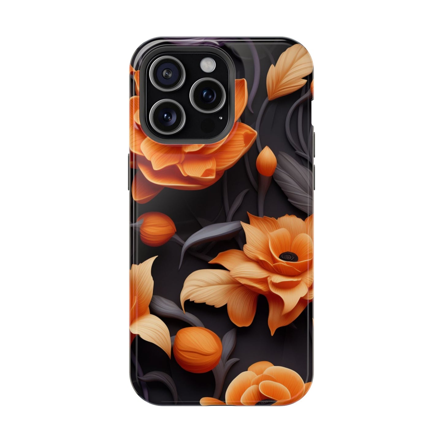 Bold Orange Floral MagSafe iPhone Case – 3D Flower Design with Wireless Charging - BOGO Cases