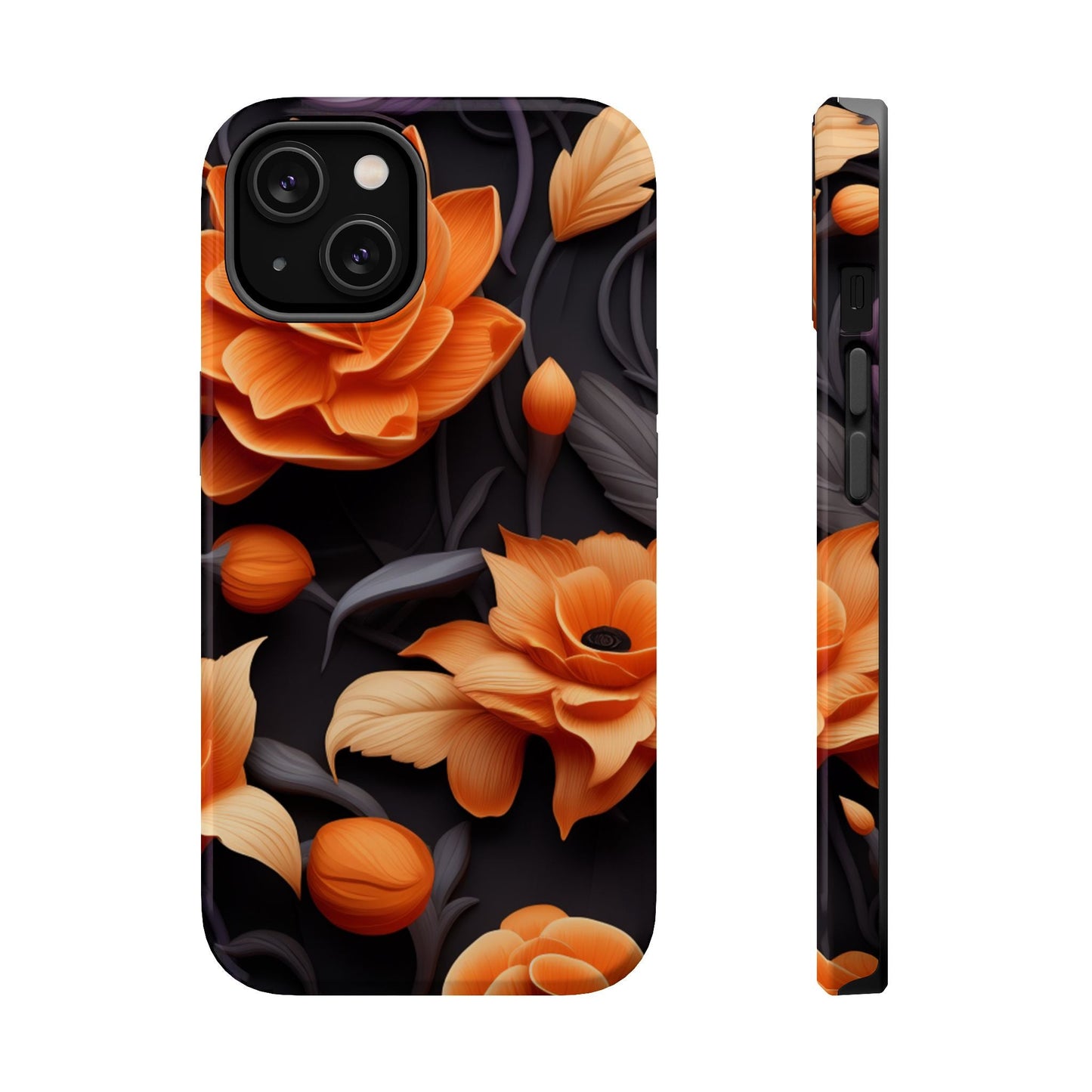 Bold Orange Floral MagSafe iPhone Case – 3D Flower Design with Wireless Charging - BOGO Cases