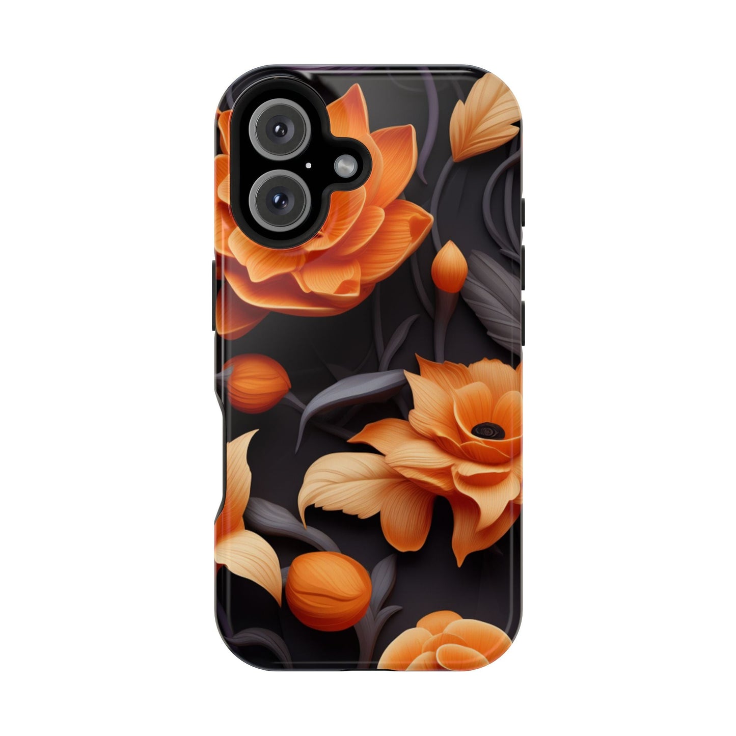 Bold Orange Floral MagSafe iPhone Case – 3D Flower Design with Wireless Charging - BOGO Cases