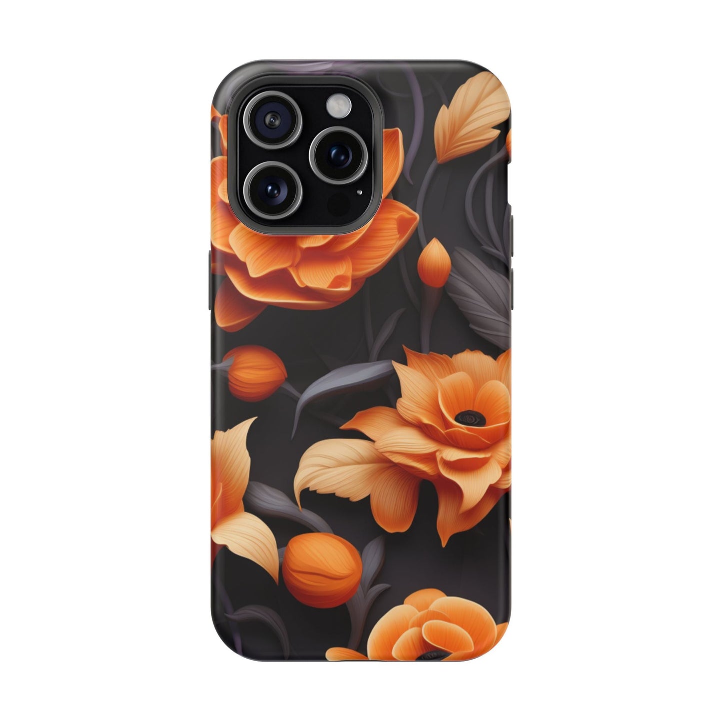 Bold Orange Floral MagSafe iPhone Case – 3D Flower Design with Wireless Charging - BOGO Cases