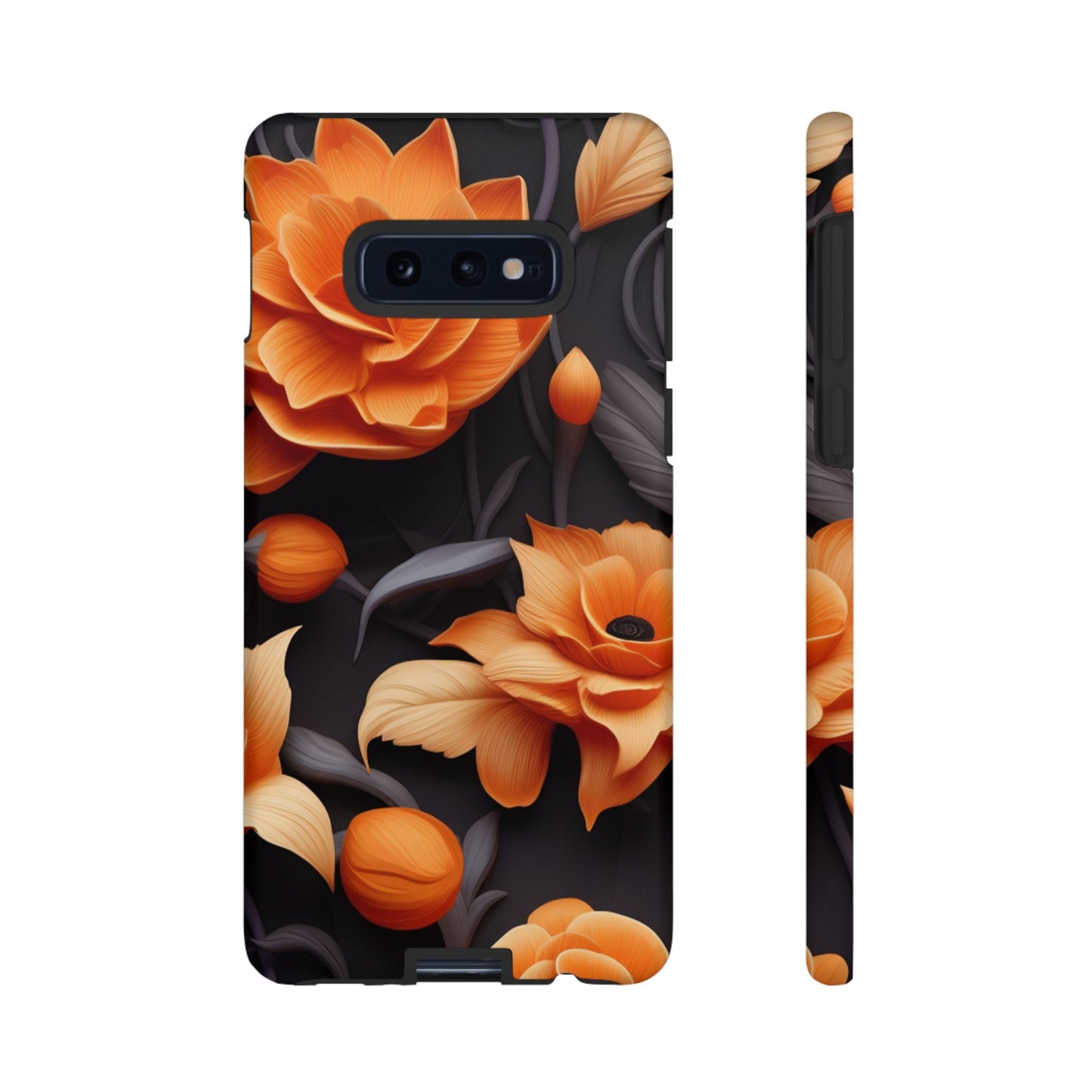 Bold Orange Floral Samsung Galaxy Case – Elegant 3D Flower Design on Black - BOGO Cases