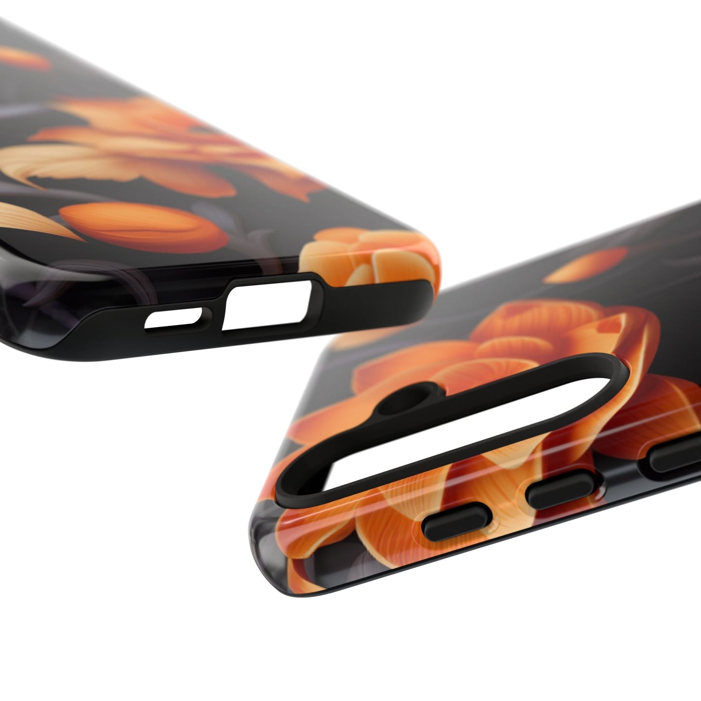 Bold Orange Floral Samsung Galaxy Case – Elegant 3D Flower Design on Black - BOGO Cases
