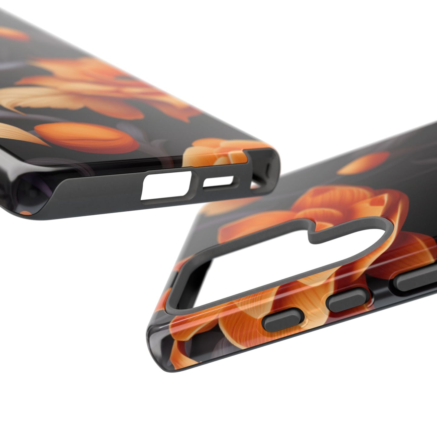Bold Orange Floral Samsung Galaxy Case – Elegant 3D Flower Design on Black - BOGO Cases