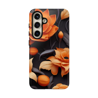 Bold Orange Floral Samsung Galaxy Case – Elegant 3D Flower Design on Black - BOGO Cases