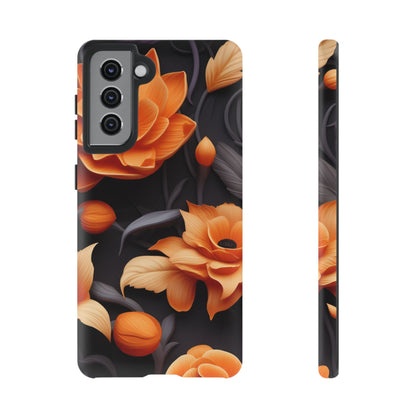 Bold Orange Floral Samsung Galaxy Case – Elegant 3D Flower Design on Black - BOGO Cases