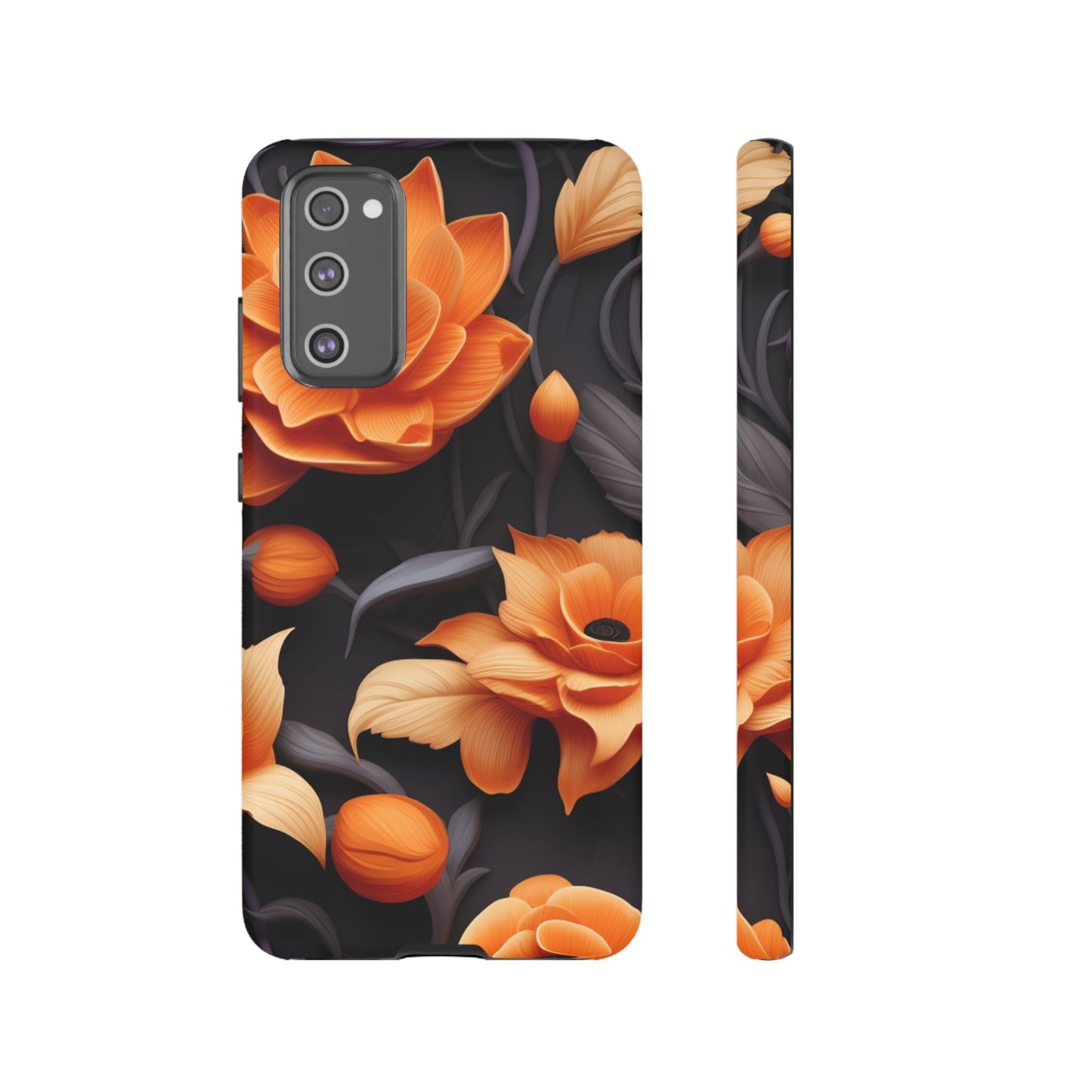 Bold Orange Floral Samsung Galaxy Case – Elegant 3D Flower Design on Black - BOGO Cases