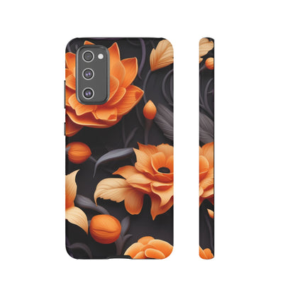 Bold Orange Floral Samsung Galaxy Case – Elegant 3D Flower Design on Black - BOGO Cases