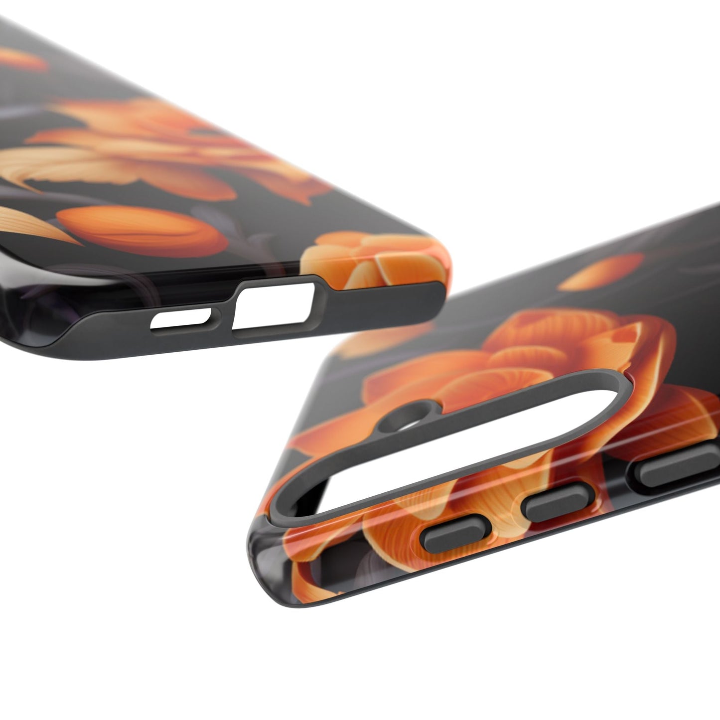 Bold Orange Floral Samsung Galaxy Case – Elegant 3D Flower Design on Black - BOGO Cases