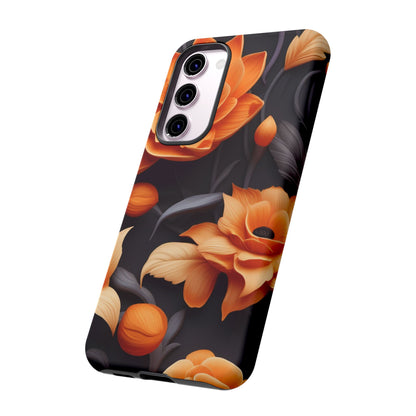 Bold Orange Floral Samsung Galaxy Case – Elegant 3D Flower Design on Black - BOGO Cases