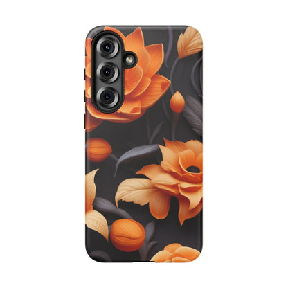 Bold Orange Floral Samsung Galaxy Case – Elegant 3D Flower Design on Black - BOGO Cases