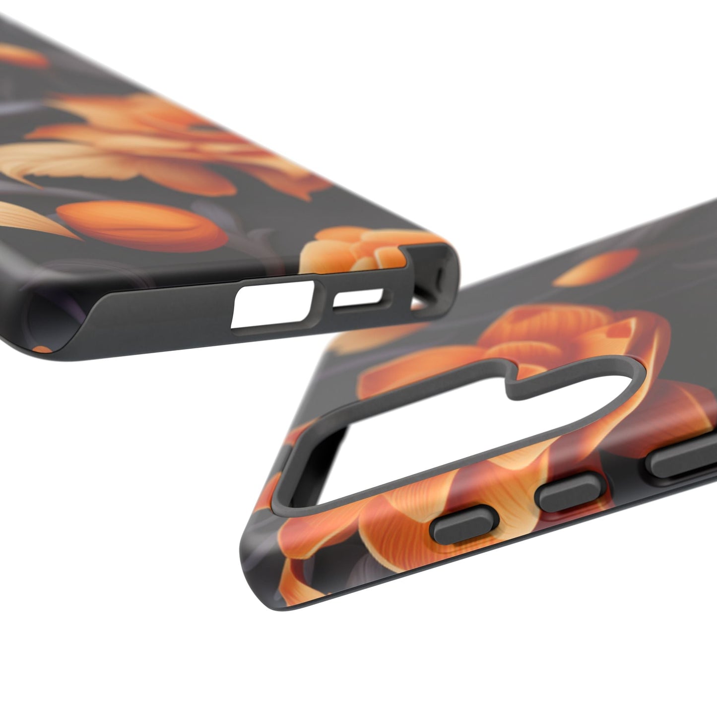 Bold Orange Floral Samsung Galaxy Case – Elegant 3D Flower Design on Black - BOGO Cases