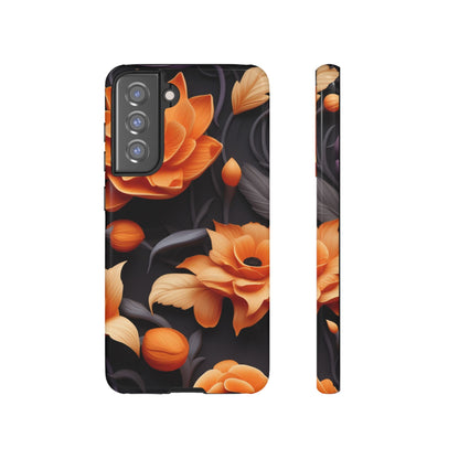 Bold Orange Floral Samsung Galaxy Case – Elegant 3D Flower Design on Black - BOGO Cases