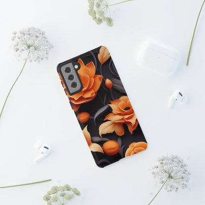 Bold Orange Floral Samsung Galaxy Case – Elegant 3D Flower Design on Black - BOGO Cases