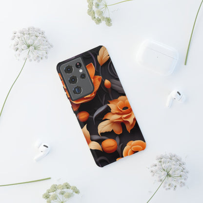 Bold Orange Floral Samsung Galaxy Case – Elegant 3D Flower Design on Black - BOGO Cases