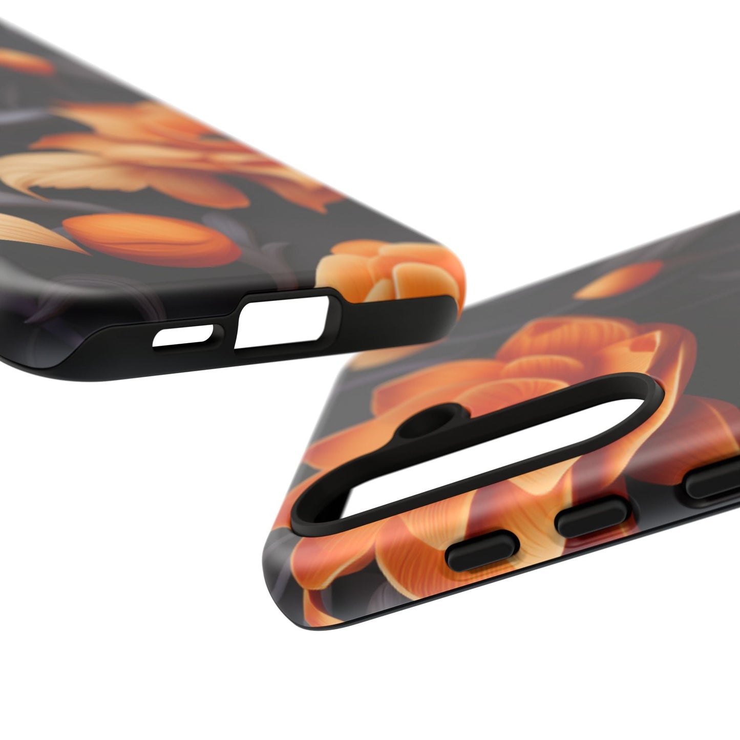 Bold Orange Floral Samsung Galaxy Case – Elegant 3D Flower Design on Black - BOGO Cases