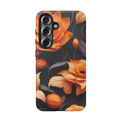 Bold Orange Floral Samsung Galaxy Case – Elegant 3D Flower Design on Black - BOGO Cases