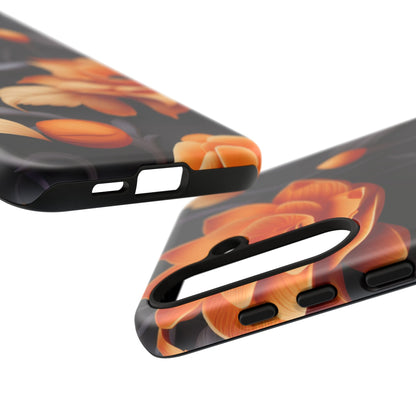 Bold Orange Floral Samsung Galaxy Case – Elegant 3D Flower Design on Black - BOGO Cases