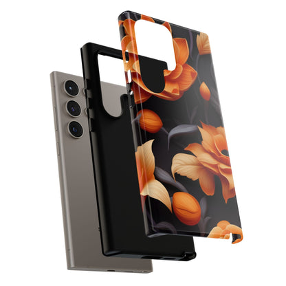 Bold Orange Floral Samsung Galaxy Case – Elegant 3D Flower Design on Black - BOGO Cases