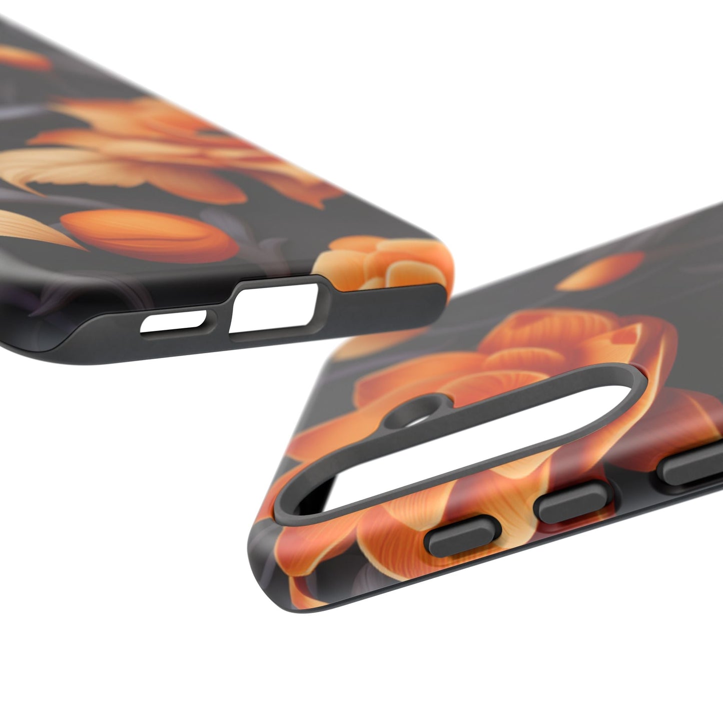 Bold Orange Floral Samsung Galaxy Case – Elegant 3D Flower Design on Black - BOGO Cases