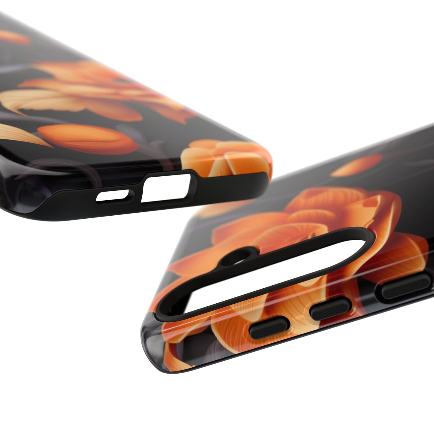 Bold Orange Floral Samsung Galaxy Case – Elegant 3D Flower Design on Black - BOGO Cases