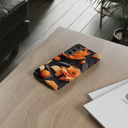 Bold Orange Floral Samsung Galaxy Case – Elegant 3D Flower Design on Black - BOGO Cases