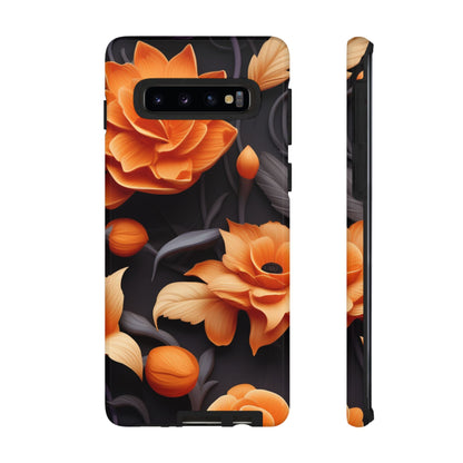 Bold Orange Floral Samsung Galaxy Case – Elegant 3D Flower Design on Black - BOGO Cases