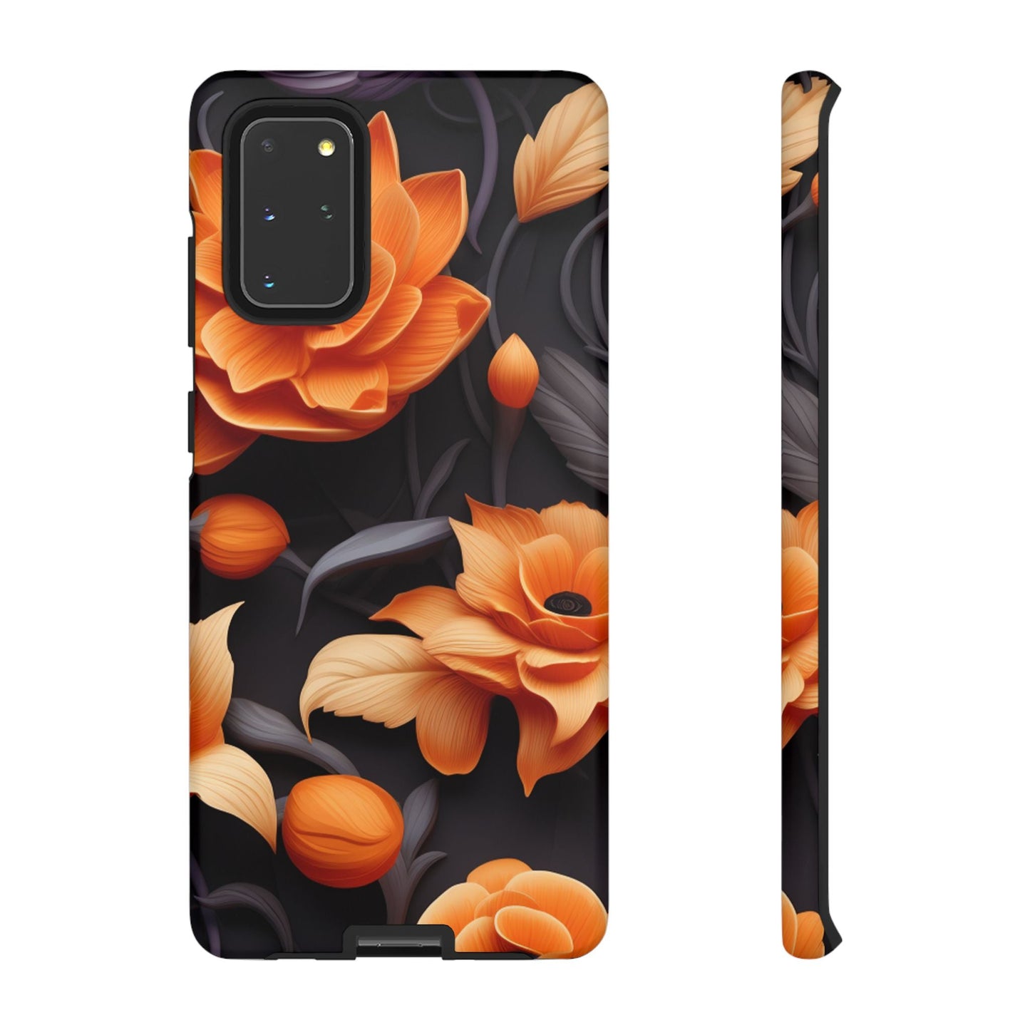 Bold Orange Floral Samsung Galaxy Case – Elegant 3D Flower Design on Black - BOGO Cases