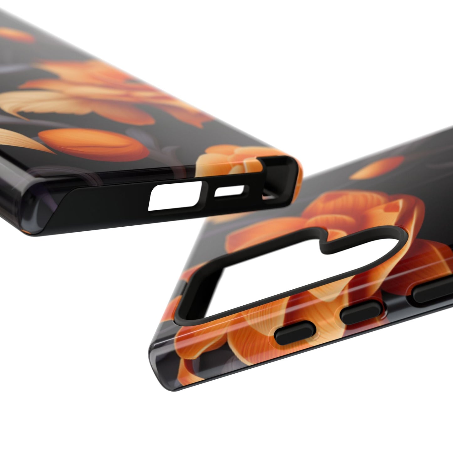 Bold Orange Floral Samsung Galaxy Case – Elegant 3D Flower Design on Black - BOGO Cases