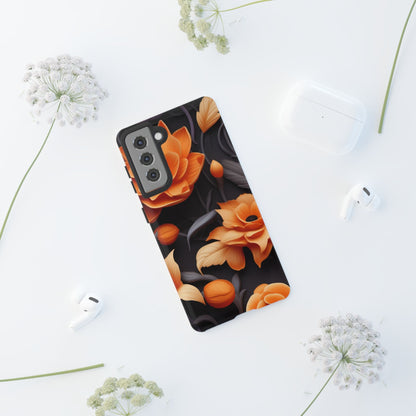 Bold Orange Floral Samsung Galaxy Case – Elegant 3D Flower Design on Black - BOGO Cases
