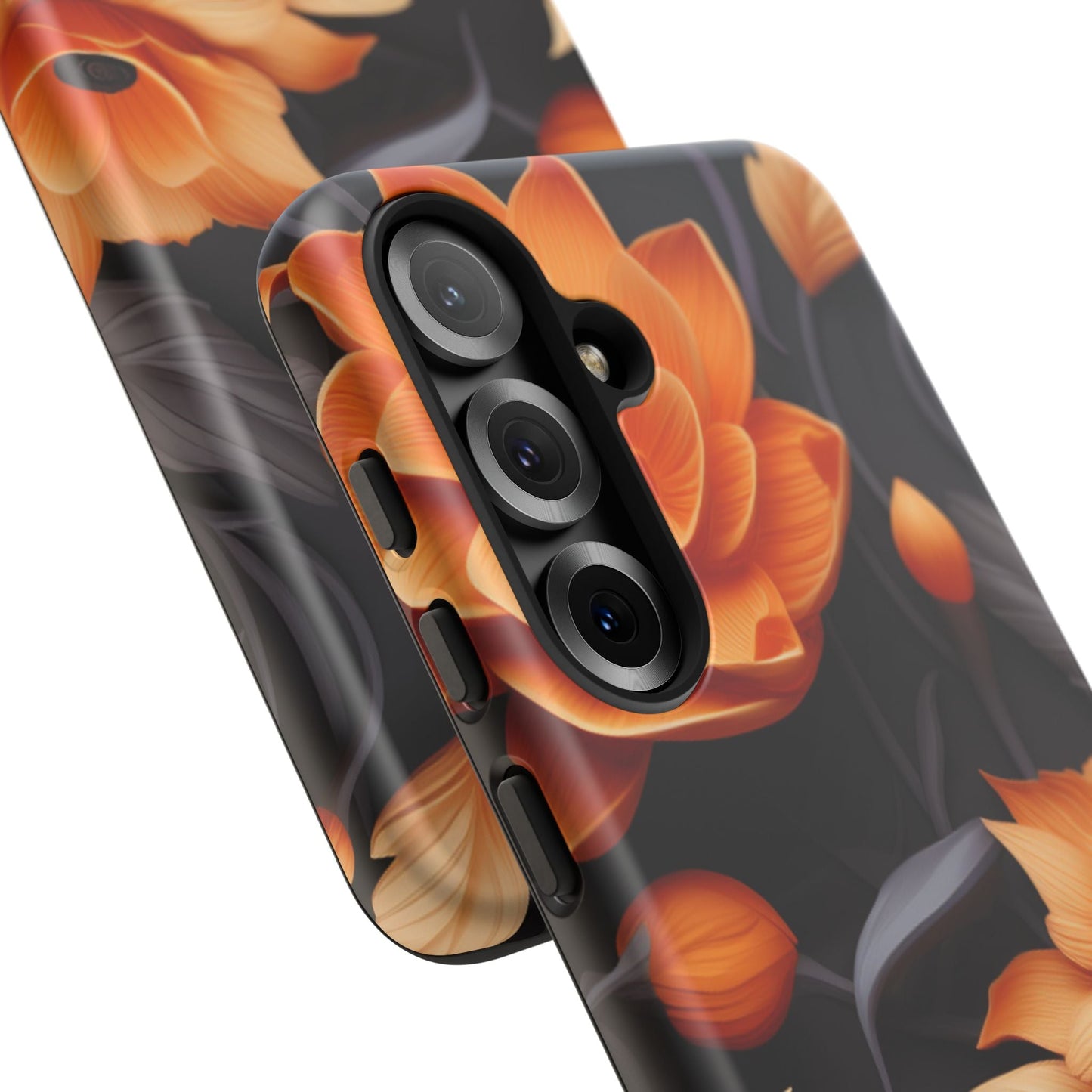 Bold Orange Floral Samsung Galaxy Case – Elegant 3D Flower Design on Black - BOGO Cases