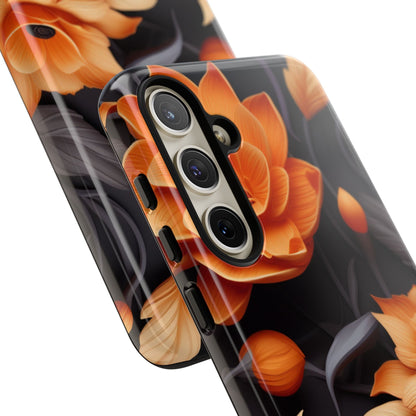 Bold Orange Floral Samsung Galaxy Case – Elegant 3D Flower Design on Black - BOGO Cases