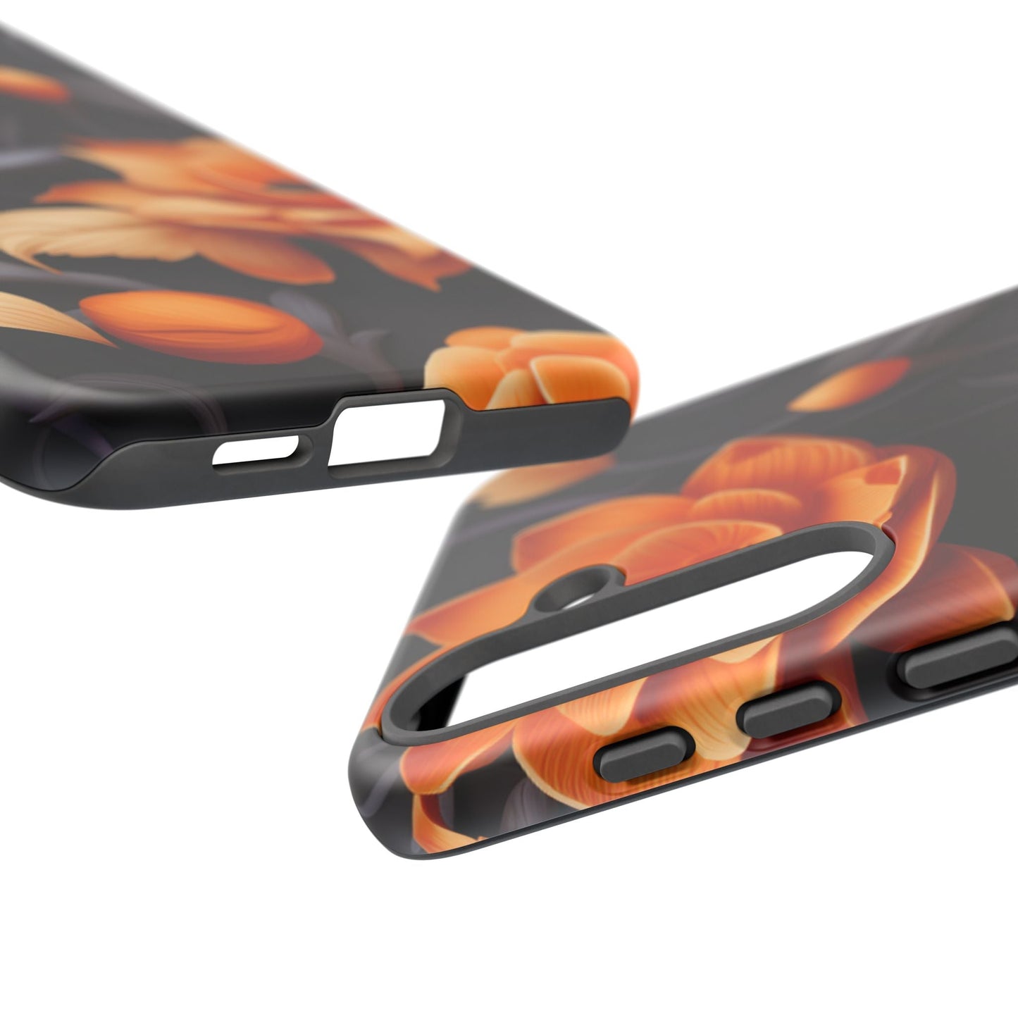 Bold Orange Floral Samsung Galaxy Case – Elegant 3D Flower Design on Black - BOGO Cases