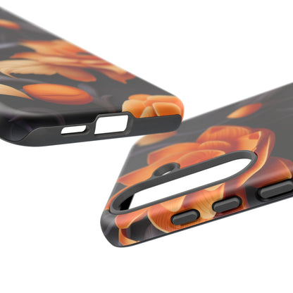 Bold Orange Floral Samsung Galaxy Case – Elegant 3D Flower Design on Black - BOGO Cases