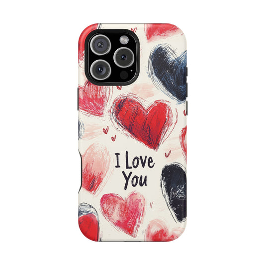 Brushstroke Hearts of Love "I Love You" - MagSafe Compatible Case - BOGO Cases