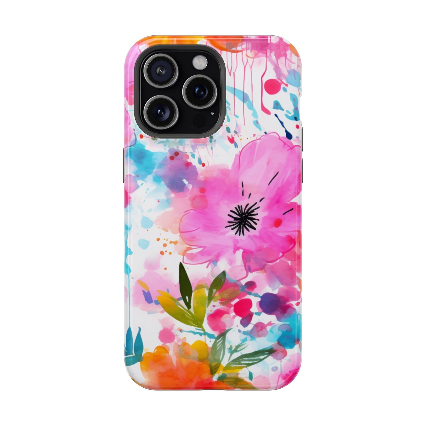 Color Splash Pink & Orange Watercolor Floral - MagSafe iPhone Case - BOGO Cases