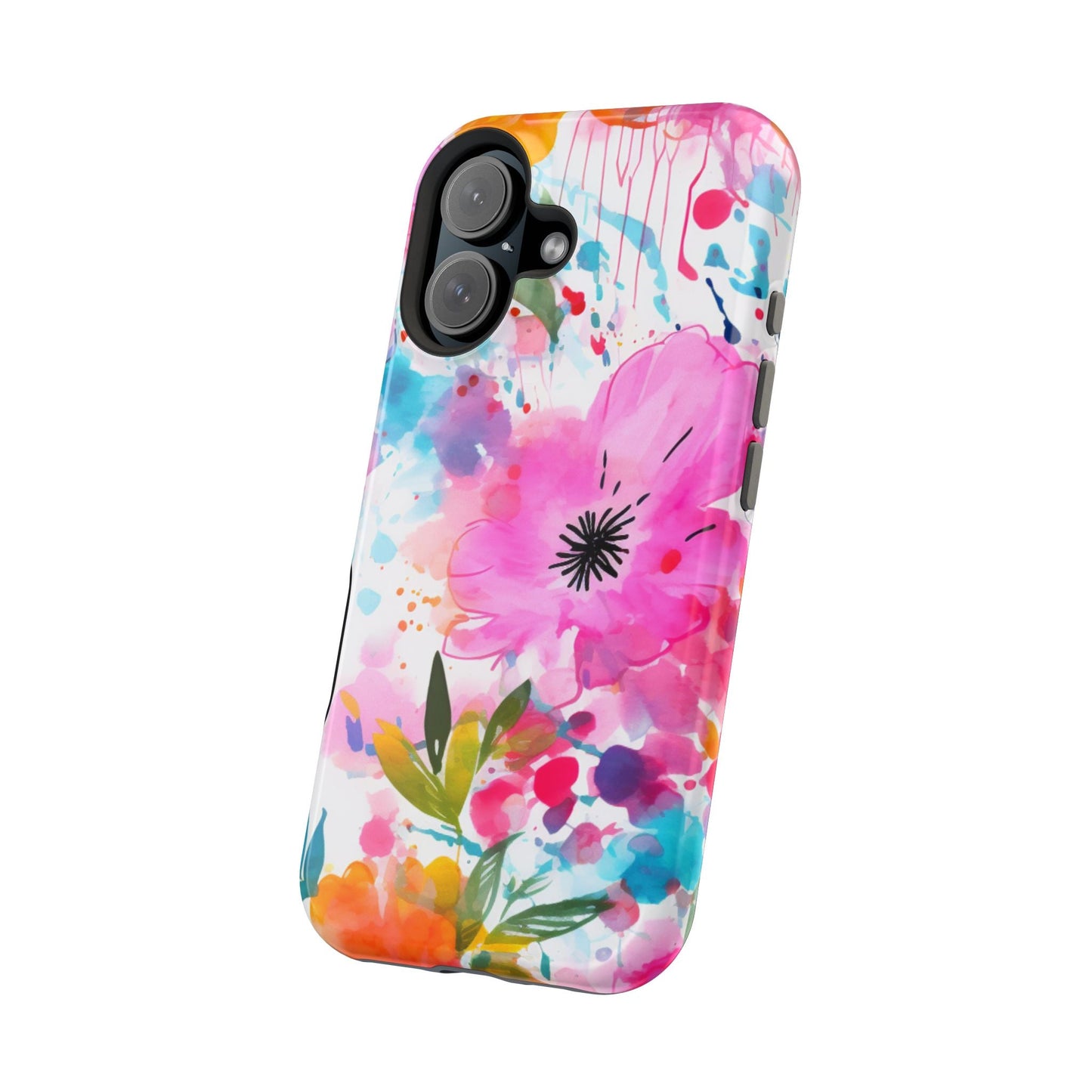 Color Splash Pink & Orange Watercolor Floral - MagSafe iPhone Case - BOGO Cases