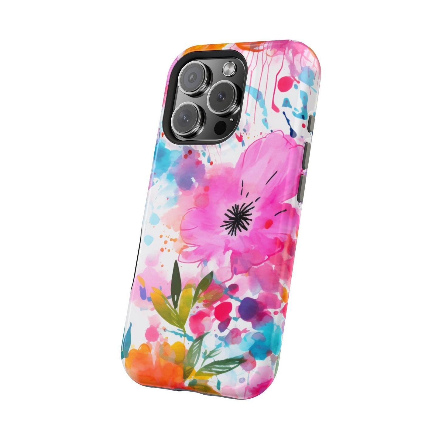 Color Splash Pink & Orange Watercolor Floral - MagSafe iPhone Case - BOGO Cases