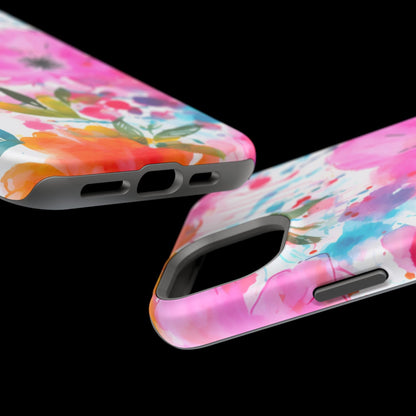Color Splash Pink & Orange Watercolor Floral - MagSafe iPhone Case - BOGO Cases