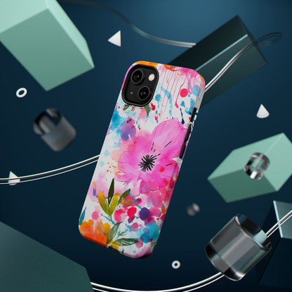 Color Splash Pink & Orange Watercolor Floral - MagSafe iPhone Case - BOGO Cases